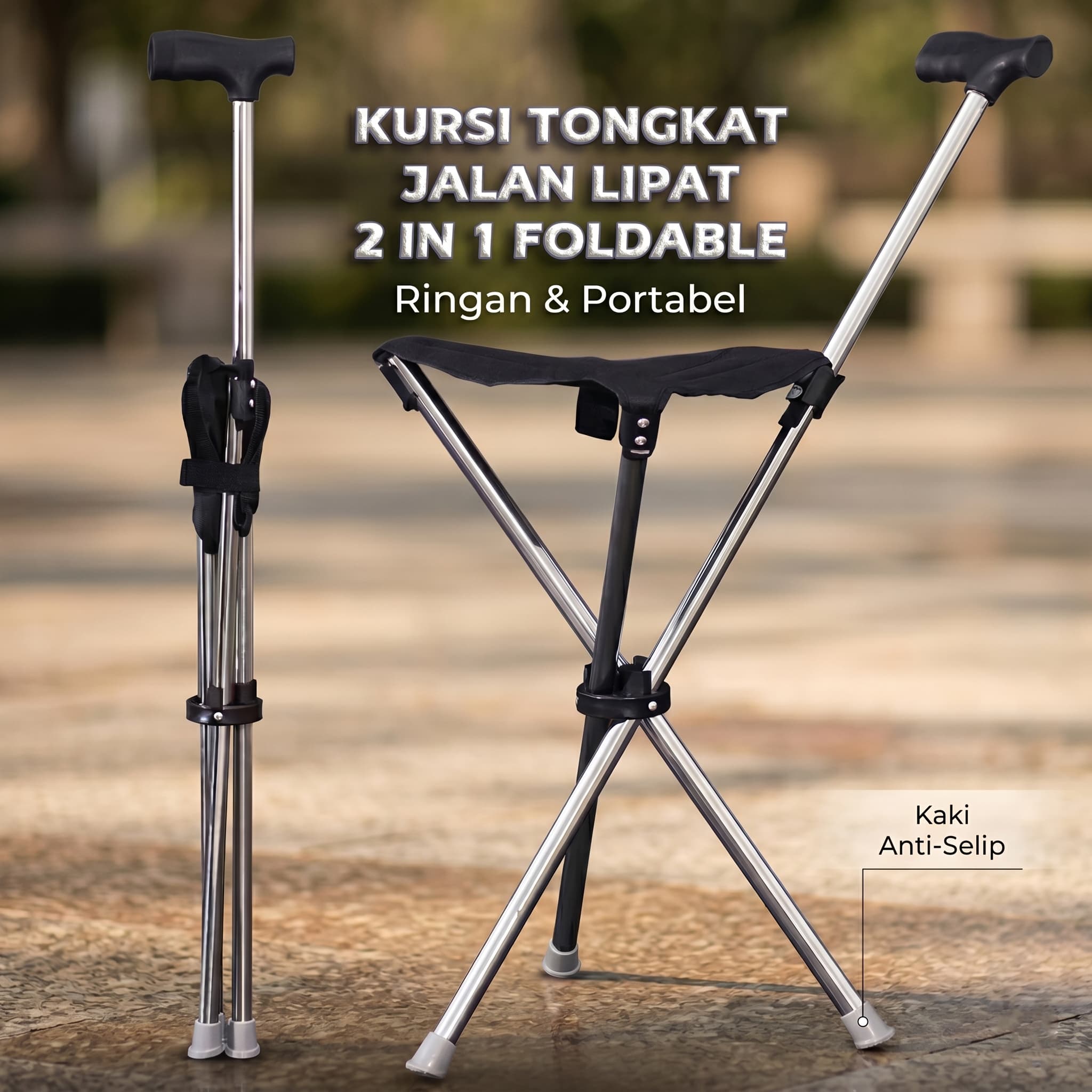 Tongkat Jalan Kursi Lipat 2in1 Foldable Portable Chair - LAKIKA Kursi Tongkat Jalan Lipat 2in1 Foldable Cane Chair Lightweight - LC-240317 OR17BK_HITAM Tongkat Jalan Kursi Lipat 2in1 Foldable Portable Chair - LAKIKA Kursi Tongkat Jalan Lipat 2in1 Foldable Cane Chair Lightweight - LC-240317 OR17BK_HITAM