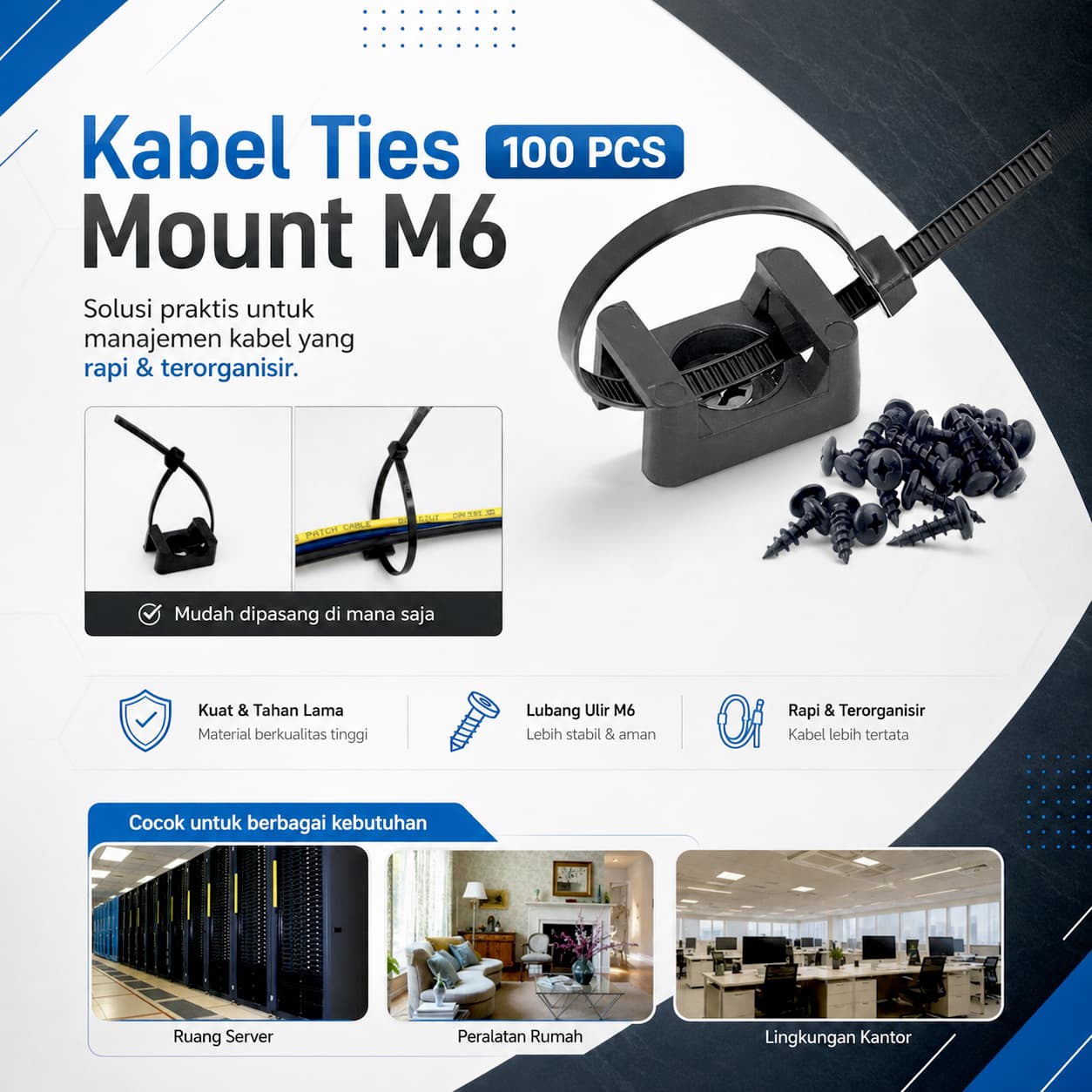 Dudukan Kabel Ties Tie Mount Cord Organizer M6 100 PCS - Taffware Dudukan Kabel Ties Tie Mount Cord Organizer M6 100 PCS - HC-2 UA4XBK_HITAM Dudukan Kabel Ties Tie Mount Cord Organizer M6 100 PCS - Taffware Dudukan Kabel Ties Tie Mount Cord Organizer M6 100 PCS - HC-2 UA4XBK_HITAM