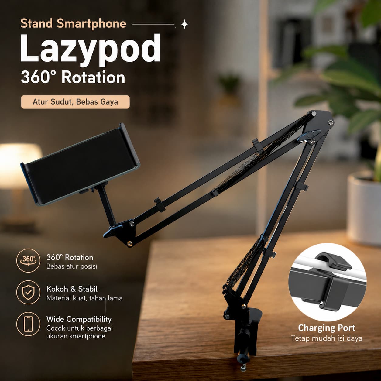 Lazypod Holder Tablet Stand 360 Rotation Desk Clamp