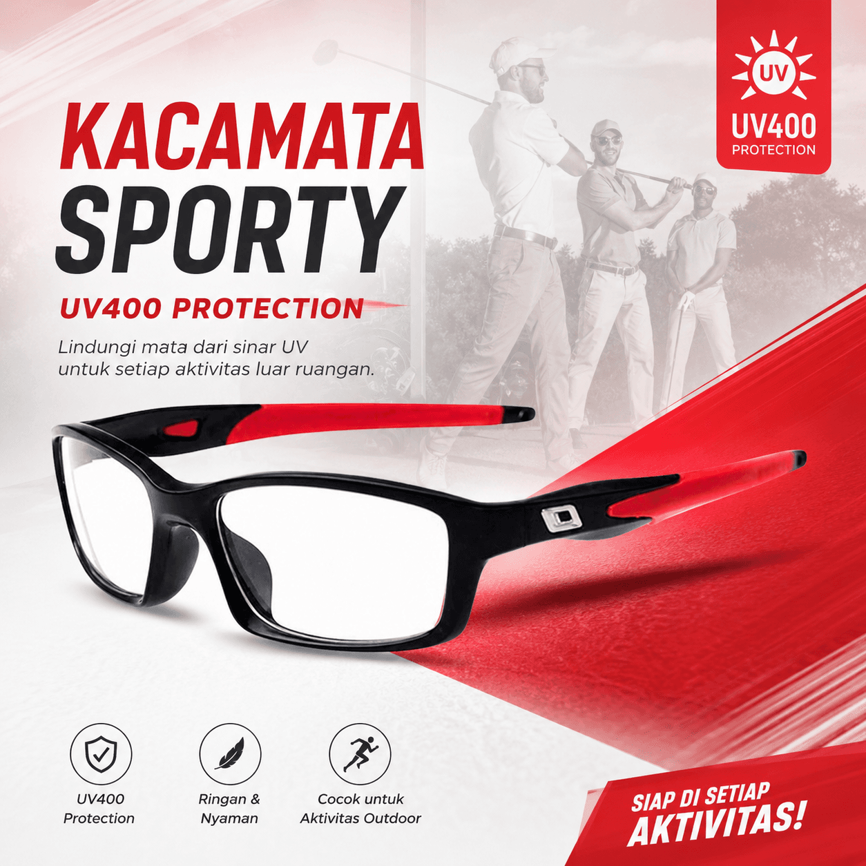 Kacamata Sporty Outdoor UV400 Glasses Silicone Frame