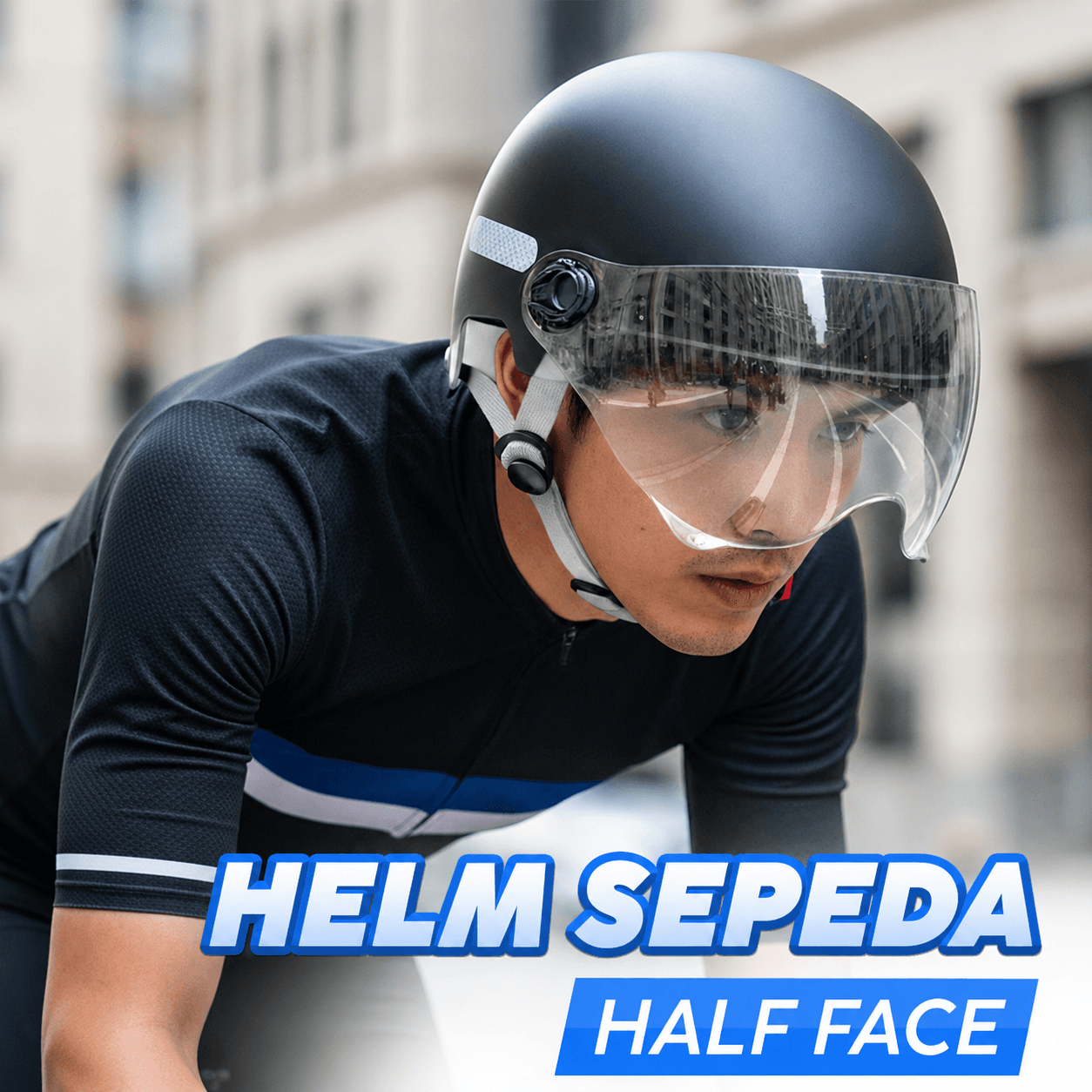 Helm Sepeda Skuter Motor Retro Vintage Half Face With Visor