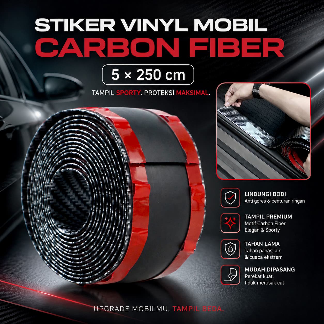Stiker Vinyl Mobil Carbon Fiber Rubber Strip Bumper Guard 5x250cm - Stiker Vinyl Mobil Carbon Fiber Rubber Strip Bumper Guard 5x250cm - C38404 RS0SBK_HITAM Stiker Vinyl Mobil Carbon Fiber Rubber Strip Bumper Guard 5x250cm - Stiker Vinyl Mobil Carbon Fiber Rubber Strip Bumper Guard 5x250cm - C38404 RS0SBK_HITAM