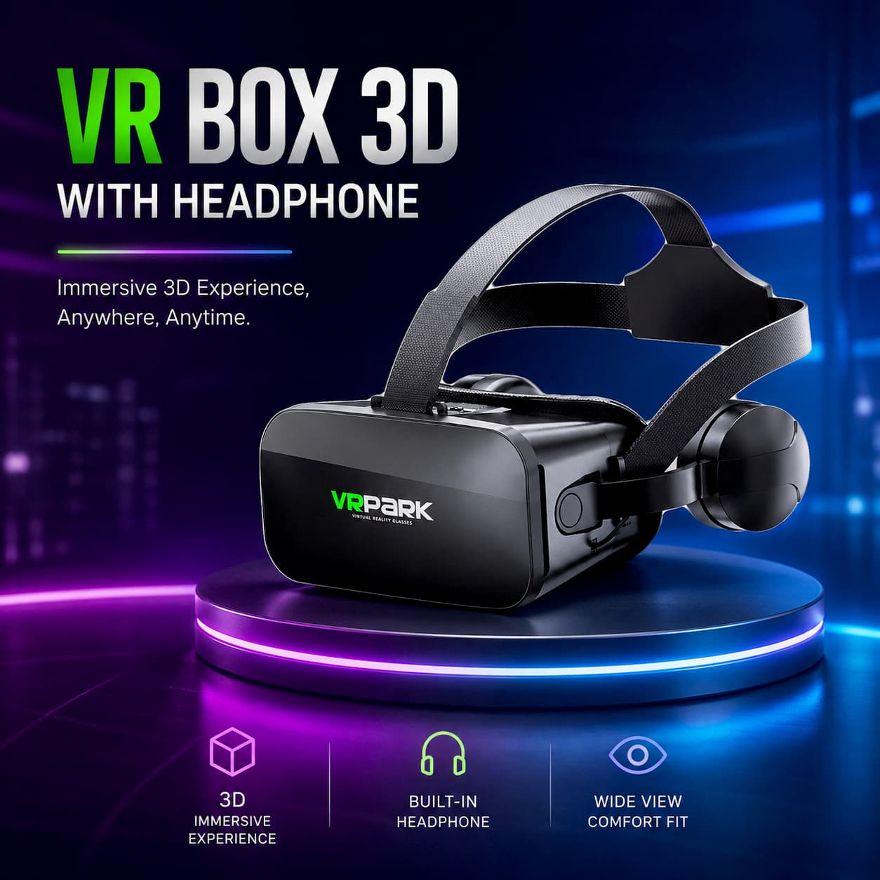 Box Virtual Reality VR Glasses Headset with Headphone
