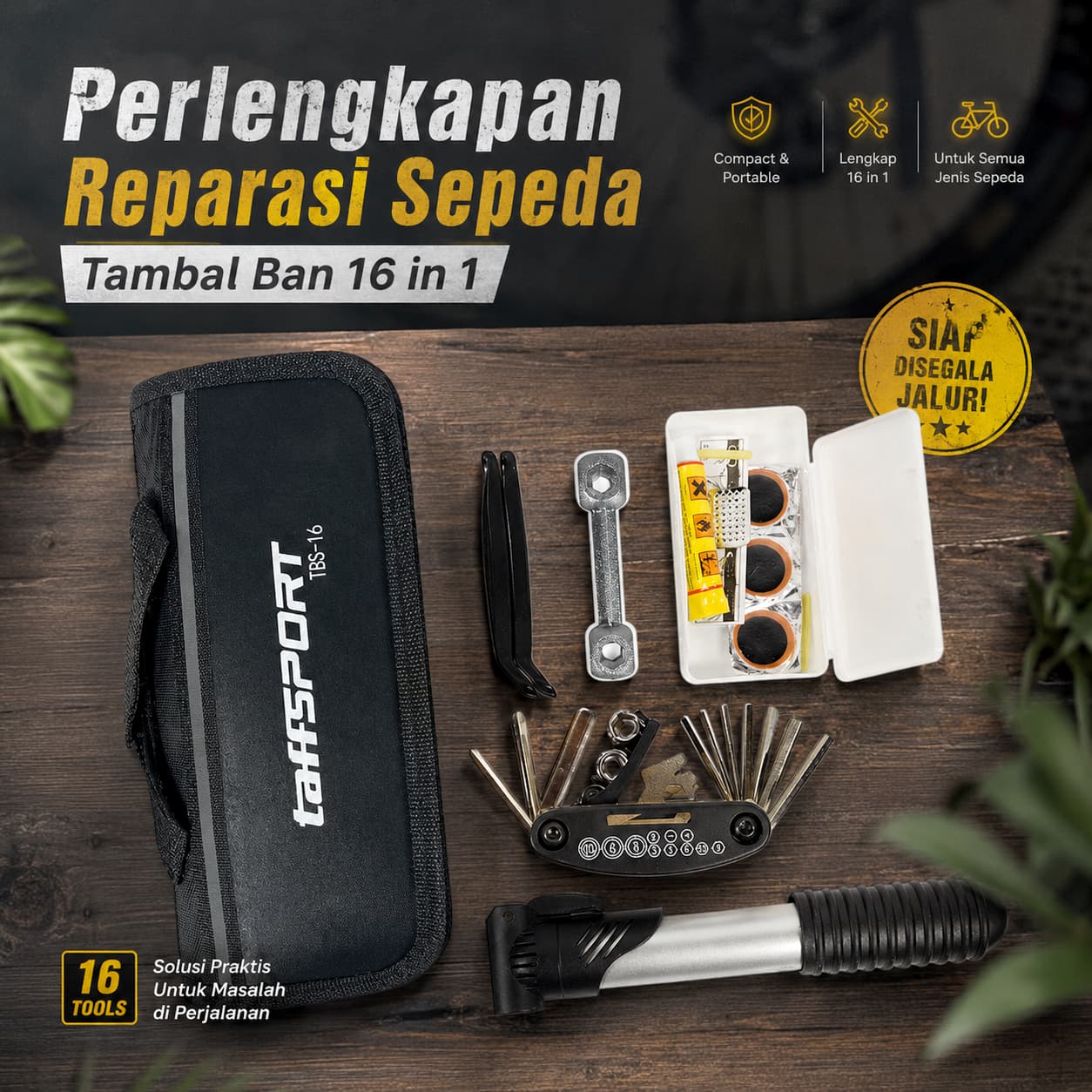 Perlengkapan Reparasi Sepeda Tambal Ban 16 in 1