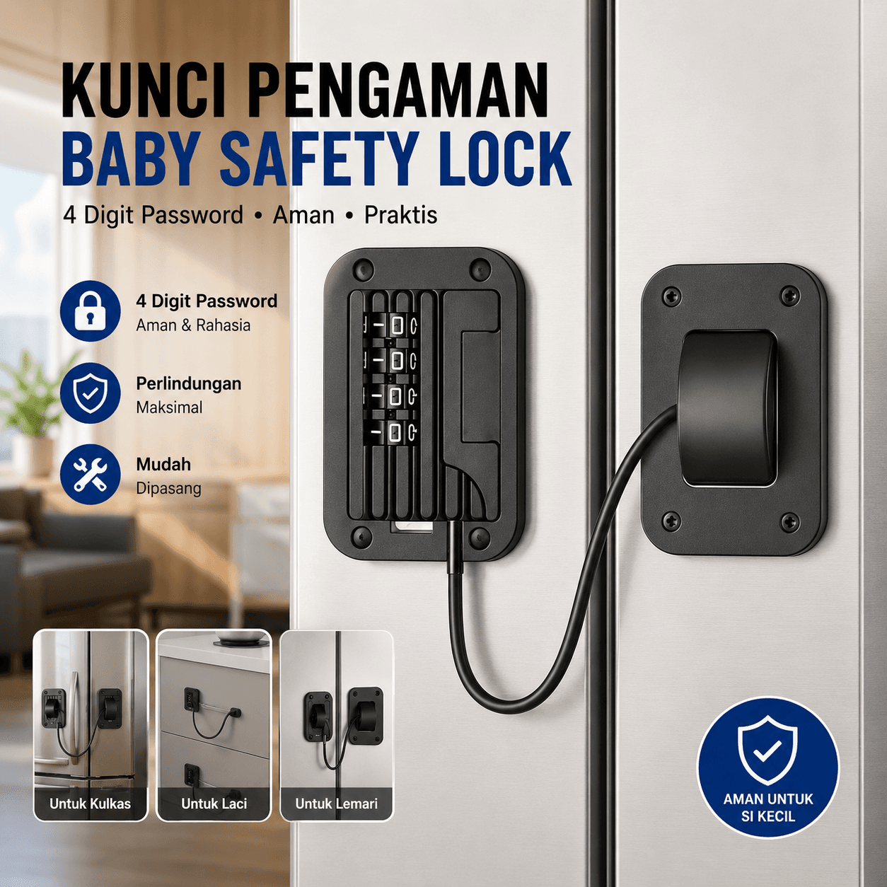 Kunci Kulkas Lemari Laci Baby Safety Lock Password 4 Digit