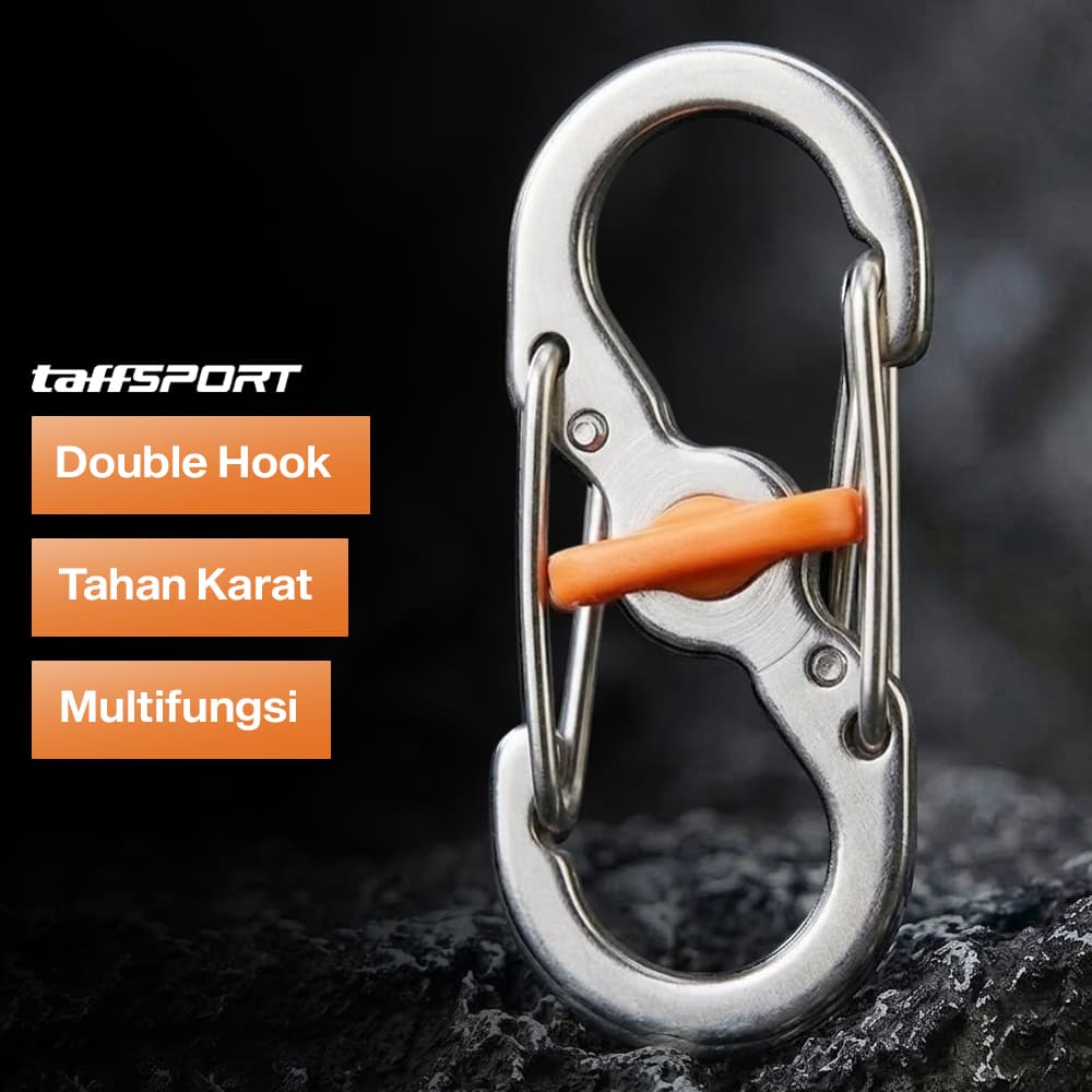 Carabiner Metal Double Hook Spring Lock Gantungan Kunci 50kg