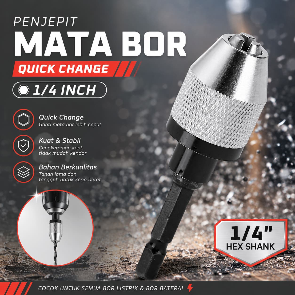 Penjepit Mata Bor Drill Bit Quick Change 1/4Inch Hex Shank