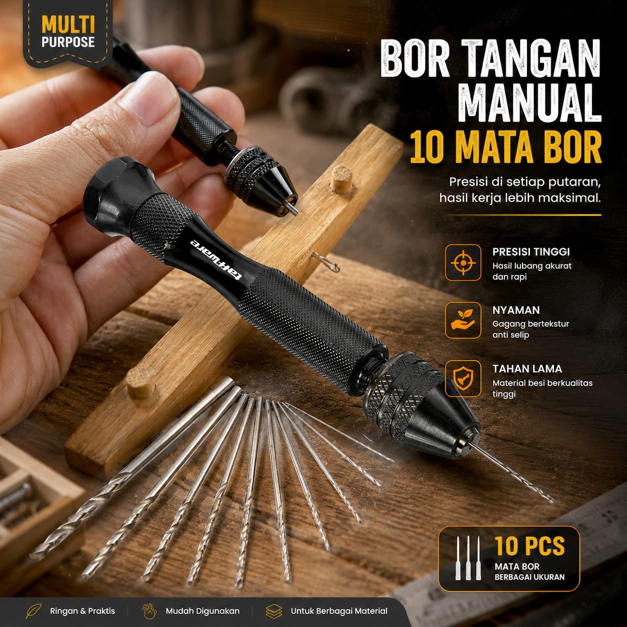 Bor Tangan Manual HSS Twist Drills dengan 10 Mata Bor - Taffware Bor Tangan Manual Hand Drill HSS Mini dengan 10 Mata Bor - 3003 HAY5BK_HITAM Bor Tangan Manual HSS Twist Drills dengan 10 Mata Bor - Taffware Bor Tangan Manual Hand Drill HSS Mini dengan 10 Mata Bor - 3003 HAY5BK_HITAM