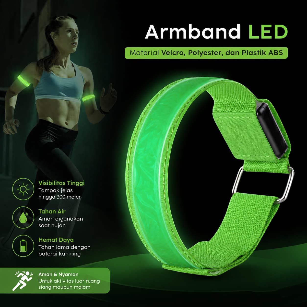 Sport Armband Wristband Safety Belt LED Light - MRXS Sport Armband Wristband Safety Belt LED Light - MR-233 SC32GR_HIJAU Sport Armband Wristband Safety Belt LED Light - MRXS Sport Armband Wristband Safety Belt LED Light - MR-233 SC32GR_HIJAU