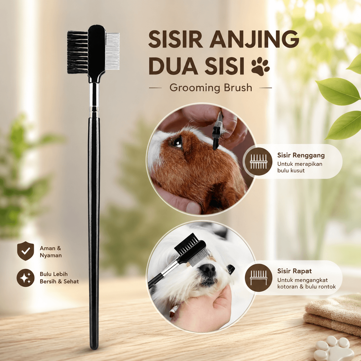 Sisir Anjing Pembersih Mata Dua Sisi Grooming Brush