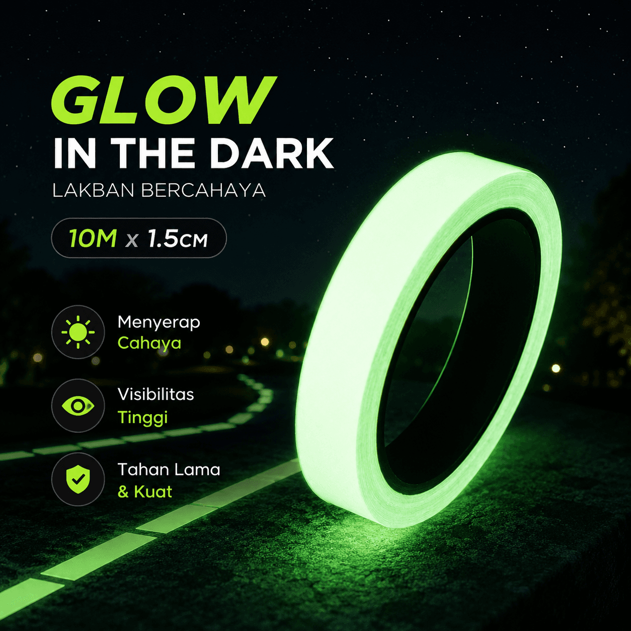 Lakban Glow In The Dark Luminous Adhesive Tape 10M 1.5cm