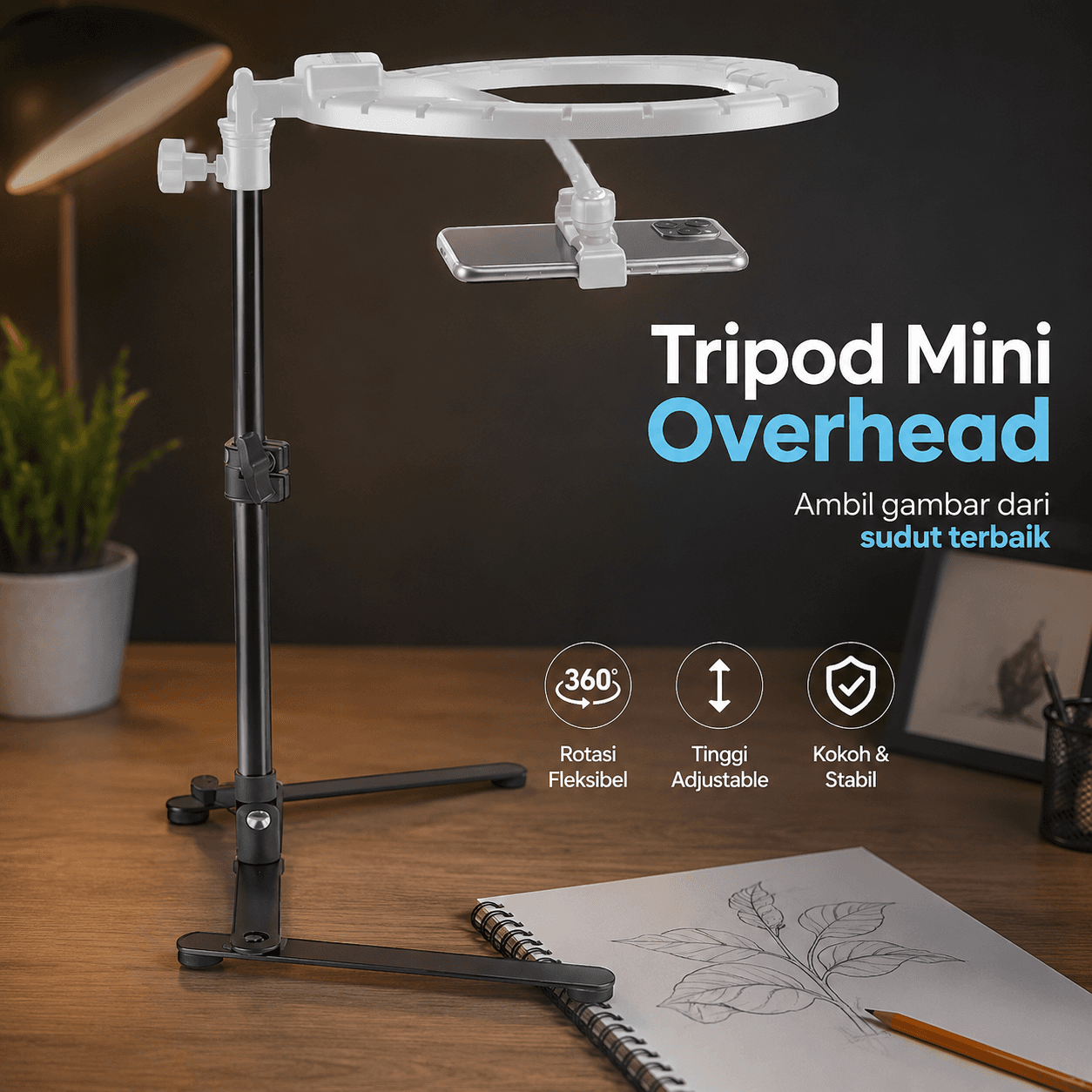 Tripod Mini Kamera Portable Overhead Monopod