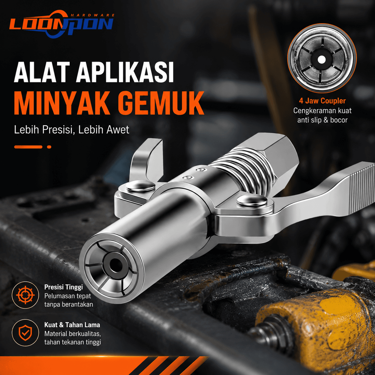 Alat Aplikasi Minyak Gemuk Grease Coupler High Pressure