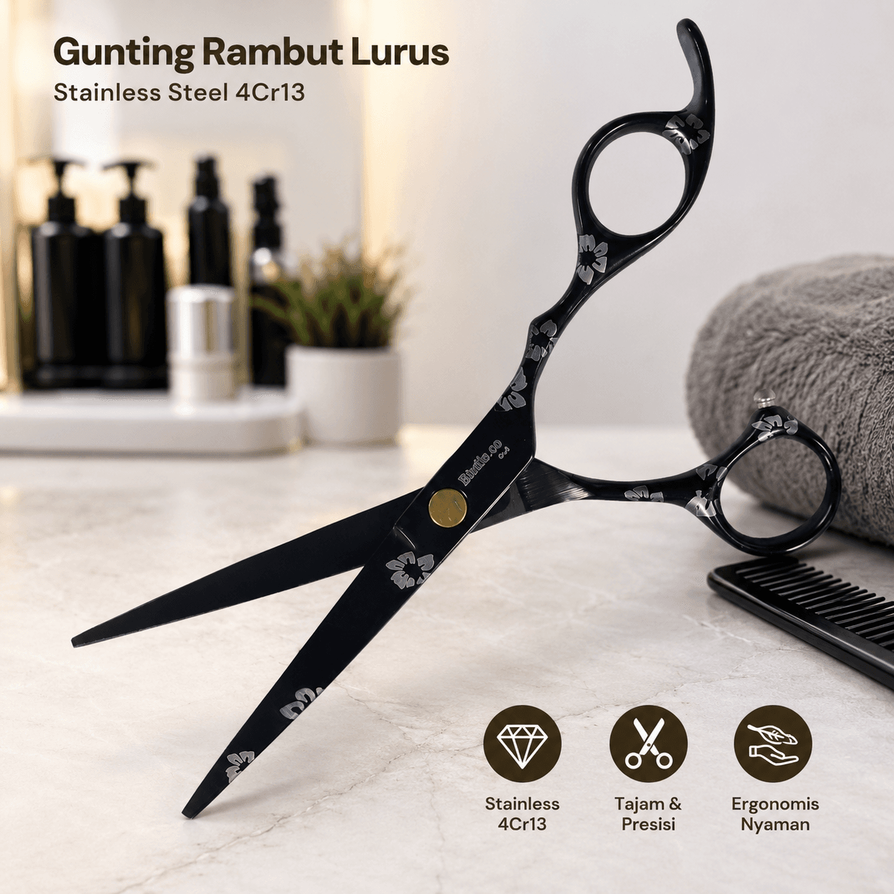 Gunting Rambut Lurus Buffing Stainless Steel 4Cr13