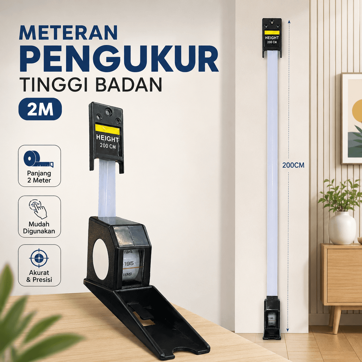 Meteran Pengukur Tinggi Badan Portable Tape Measure Height 2M