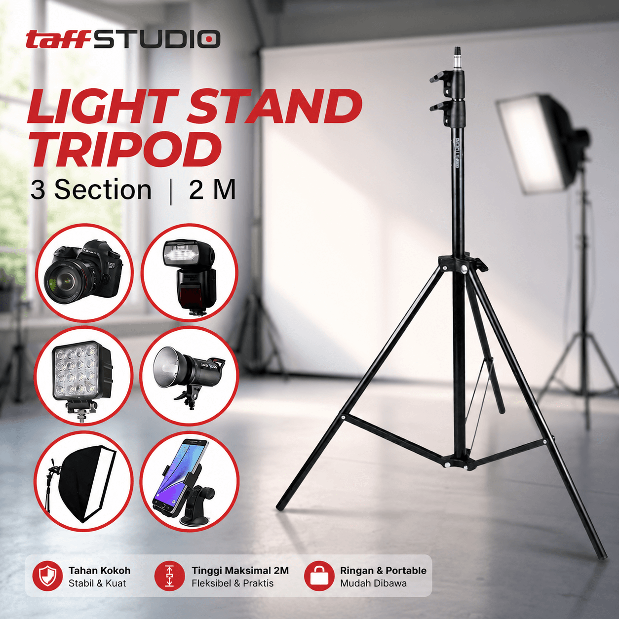 Tripod Portable Lighting Stand for Studio Lighting 2M