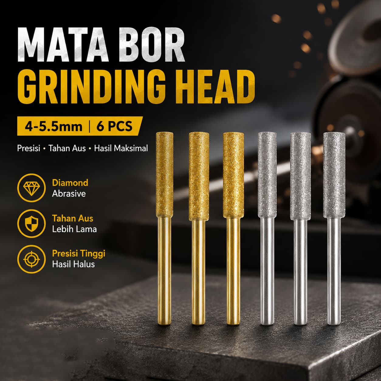 Mata Bor Pengasah Rantai Gergaji Grinding Head 4-5.5mm 6 PCS