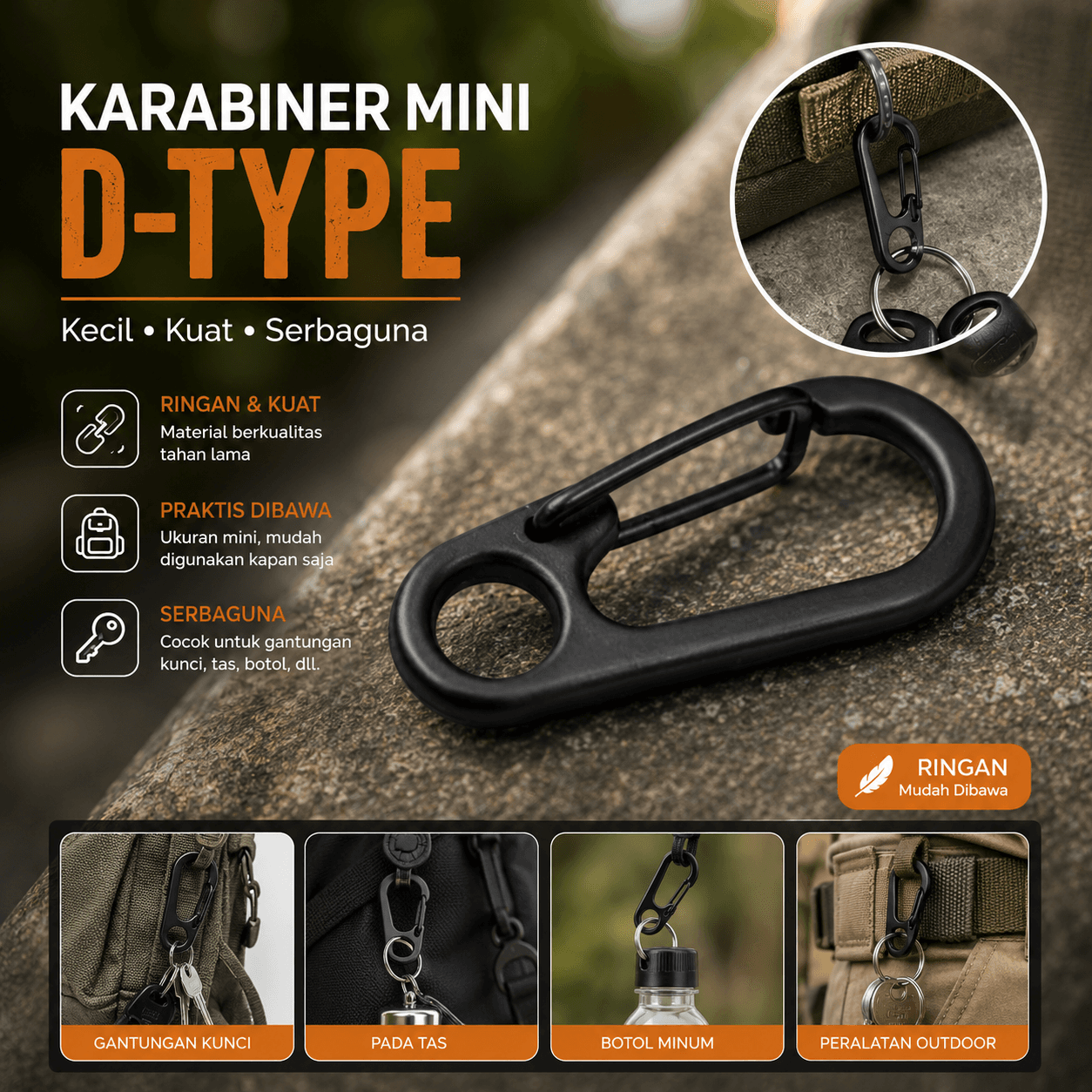 Agares Karabiner Mini D-type Buckle Hanging Keychain EDC Outdoor Metal