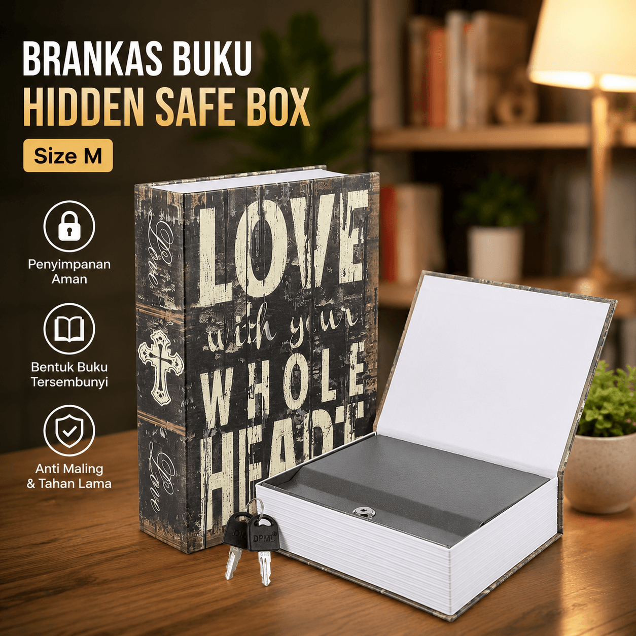 Kotak Buku Novel Hidden Security Box Book Key Lock Size M