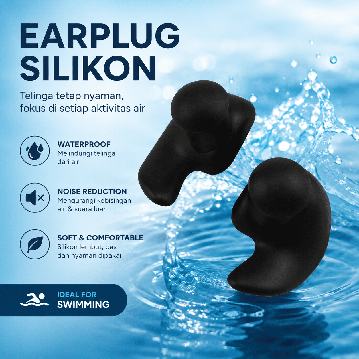 Earplug Silikon Penutup Telinga Renang Anti Air - TaffSPORT Earplug Silikon Penutup Telinga Renang Anti Air - TN01 HZA1BK_HITAM Earplug Silikon Penutup Telinga Renang Anti Air - TaffSPORT Earplug Silikon Penutup Telinga Renang Anti Air - TN01 HZA1BK_HITAM