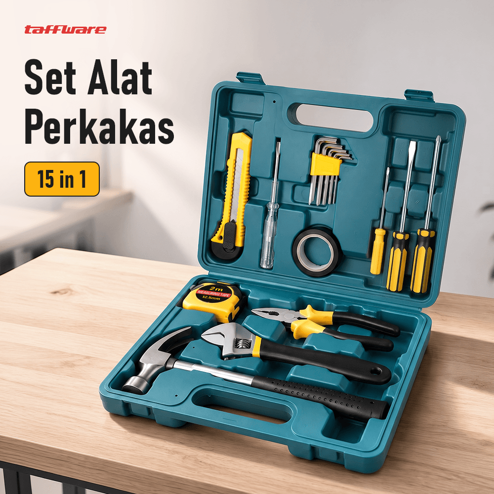 Alat Set Perkakas Palu Tang Obeng Kunci Pas 15 in 1