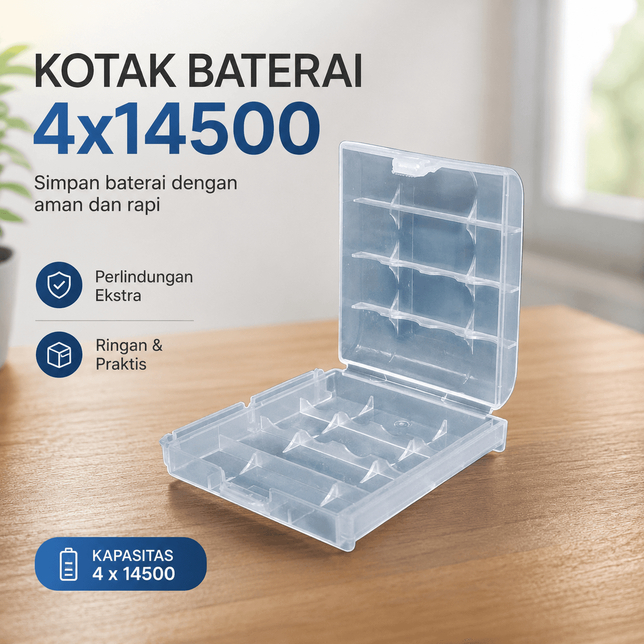 Kotak Baterai Plastik 4 Slot 14500 Plastic Battery Storage Box
