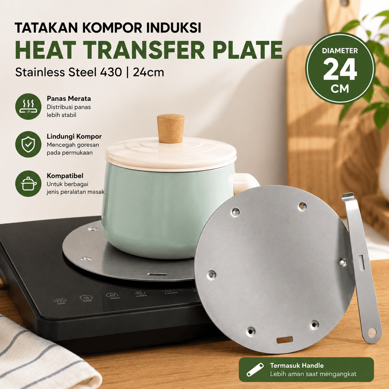 Alas Tatakan Kompor Listrik Induksi Heat Transfer Plate Stainless - JZ Tatakan Kompor Induksi Heat Transfer Plate Stainless Steel 430 24cm - J-24 HTECSV_SILVER Alas Tatakan Kompor Listrik Induksi Heat Transfer Plate Stainless - JZ Tatakan Kompor Induksi Heat Transfer Plate Stainless Steel 430 24cm - J-24 HTECSV_SILVER