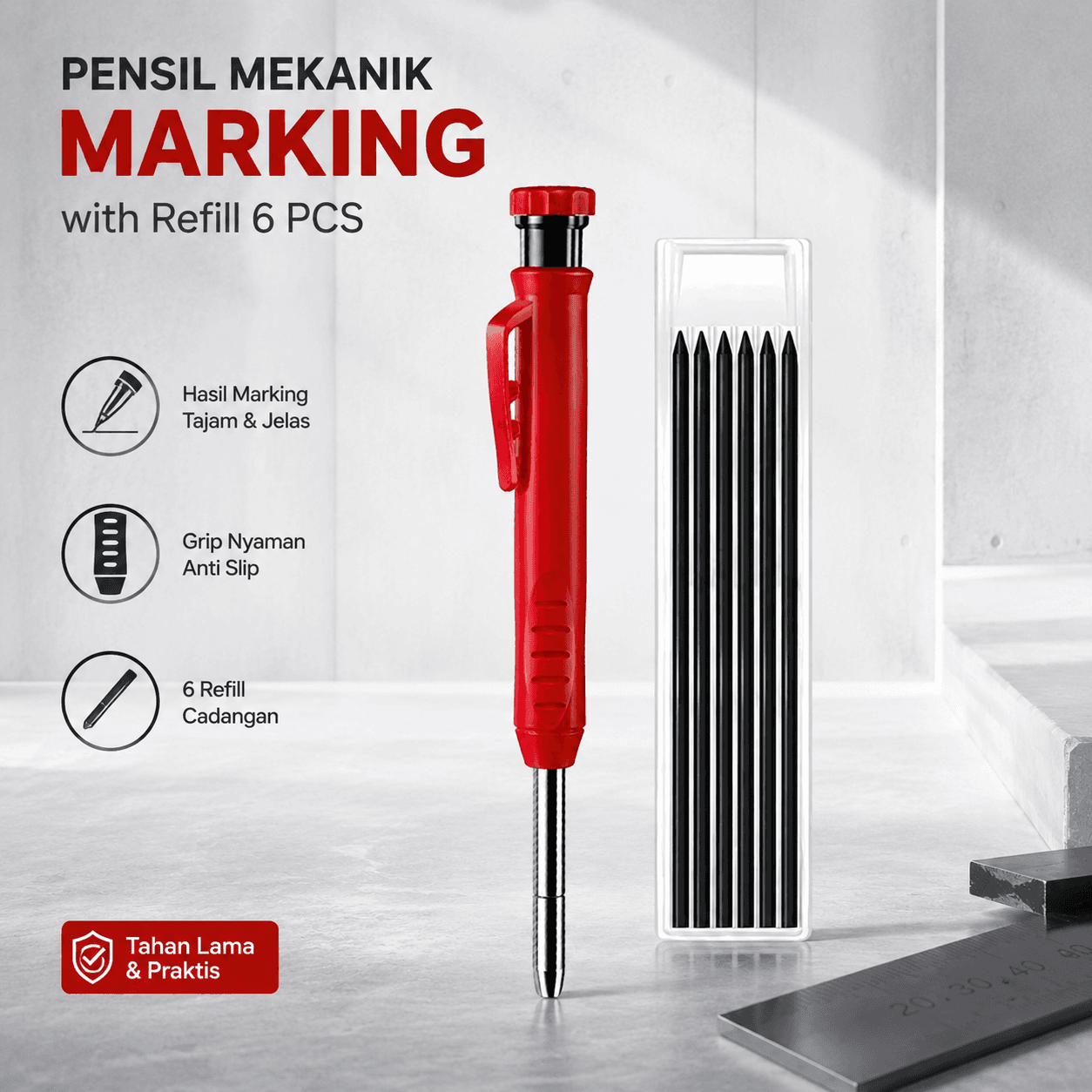 Pensil Tukang Mekanik Carpenter Marking Pencil with Refill 6 PCS - BAILE Pensil Tukang Mekanik Carpenter Marking Pencil with Refill 6 PCS - B15322 OTIVBK_HITAM Pensil Tukang Mekanik Carpenter Marking Pencil with Refill 6 PCS - BAILE Pensil Tukang Mekanik Carpenter Marking Pencil with Refill 6 PCS - B15322 OTIVBK_HITAM