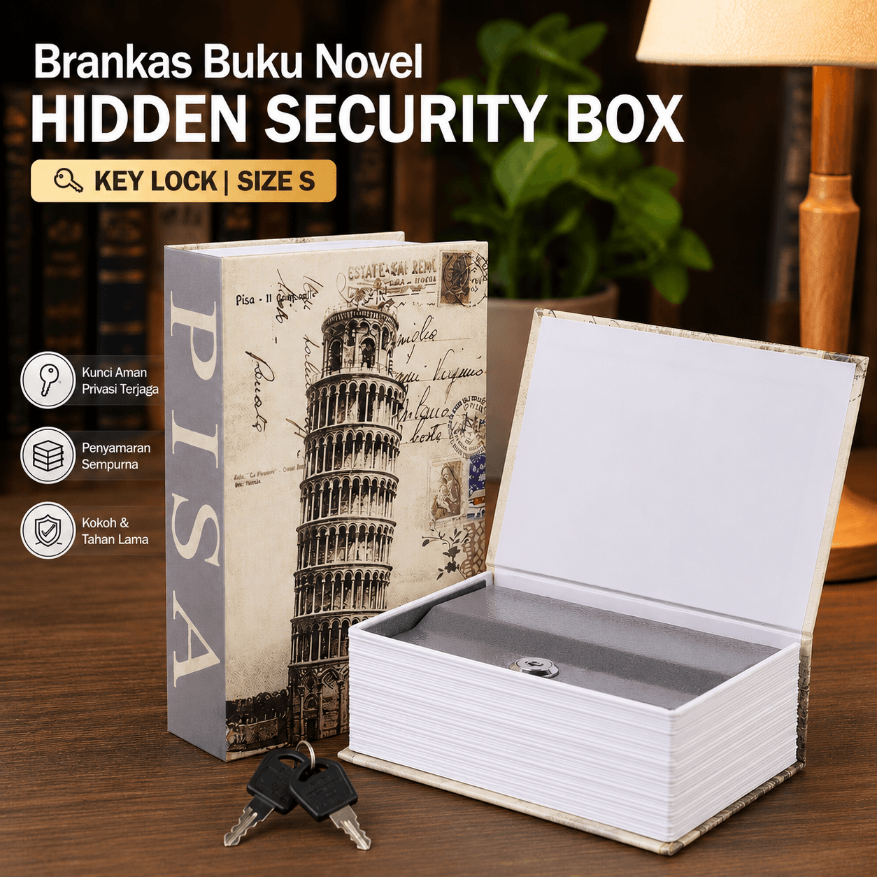 Kotak Buku Novel Hidden Security Box Book Key Lock Size S