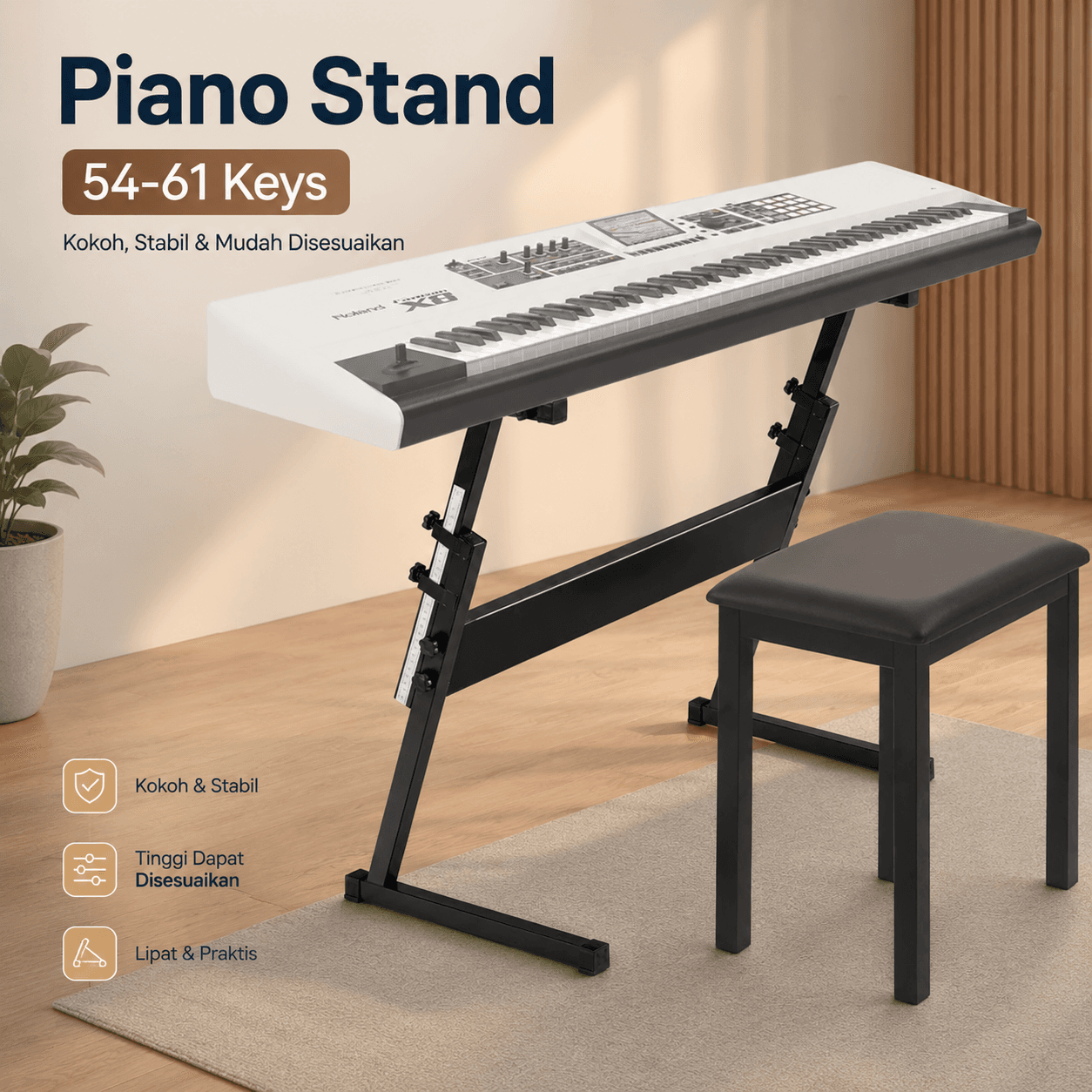 Stand Keyboard Digital Piano Z Style - Hebikuo Stand Keyboard Piano Digital Z Style Adjustable 54-61 Keys - Q-1B HX01BK_HITAM Stand Keyboard Digital Piano Z Style - Hebikuo Stand Keyboard Piano Digital Z Style Adjustable 54-61 Keys - Q-1B HX01BK_HITAM