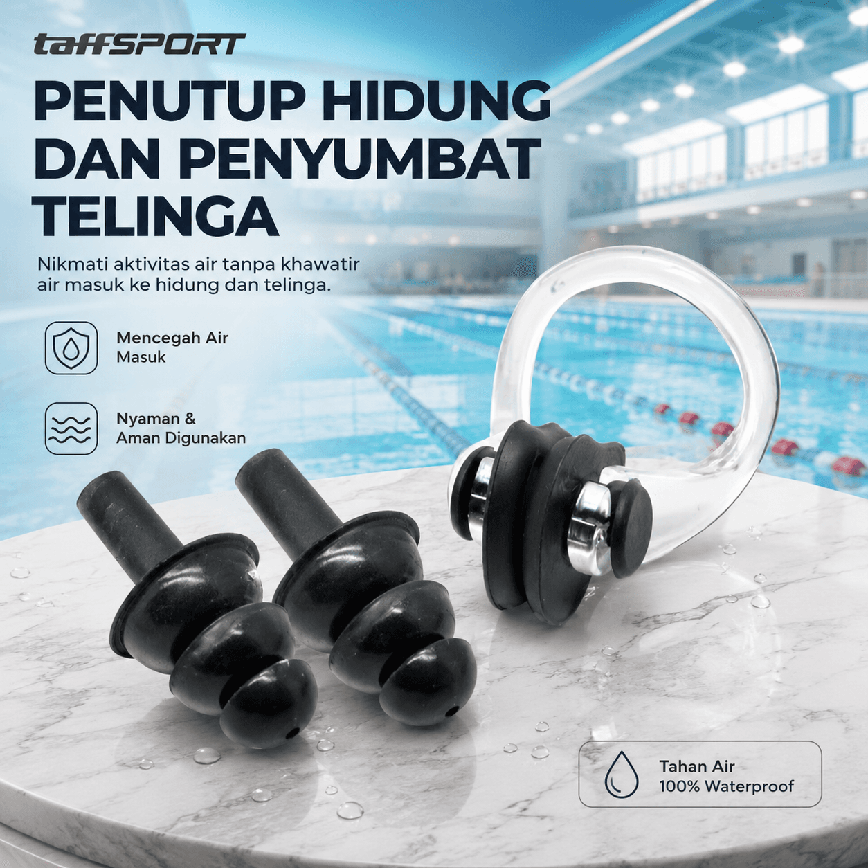 Penutup Hidung dan Penyumbat Telinga untuk Renang - TaffSPORT Penutup Hidung dan Penyumbat Telinga untuk Renang Silikon - WFW051 SE4RBK_HITAM Penutup Hidung dan Penyumbat Telinga untuk Renang - TaffSPORT Penutup Hidung dan Penyumbat Telinga untuk Renang Silikon - WFW051 SE4RBK_HITAM