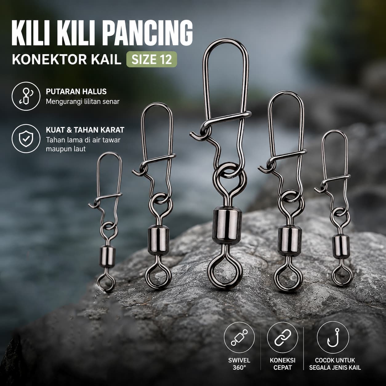 Konektor Kail Pancing Rolling Snap Swivel 50 PCS