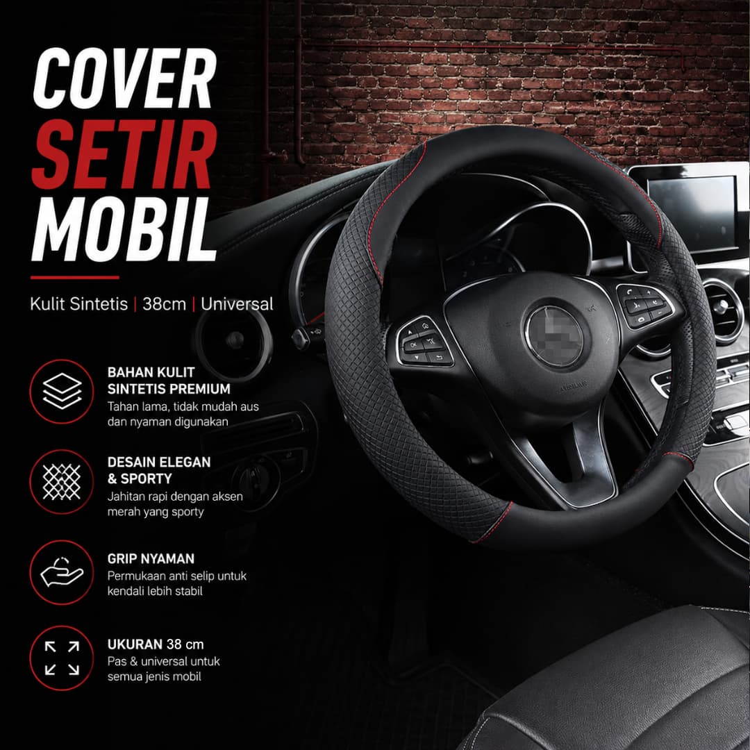 Cover Setir Mobil Bahan Kulit Non Slip Steering Wheel 38cm
