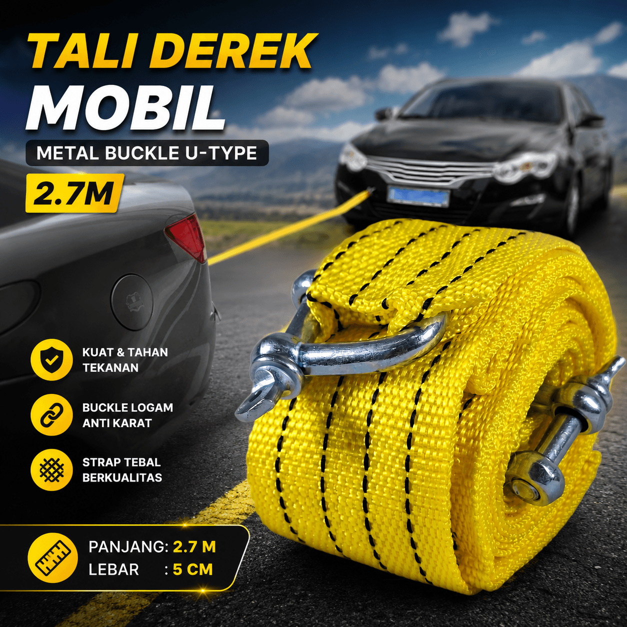 Tali Derek Mobil Emergency Tow Rope Metal Buckle U-Type 2.9M - JEELY Tali Derek Mobil Emergency Tow Rope Metal Buckle U-Type 2.7M - JL30 RS77YL_KUNING Tali Derek Mobil Emergency Tow Rope Metal Buckle U-Type 2.9M - JEELY Tali Derek Mobil Emergency Tow Rope Metal Buckle U-Type 2.7M - JL30 RS77YL_KUNING