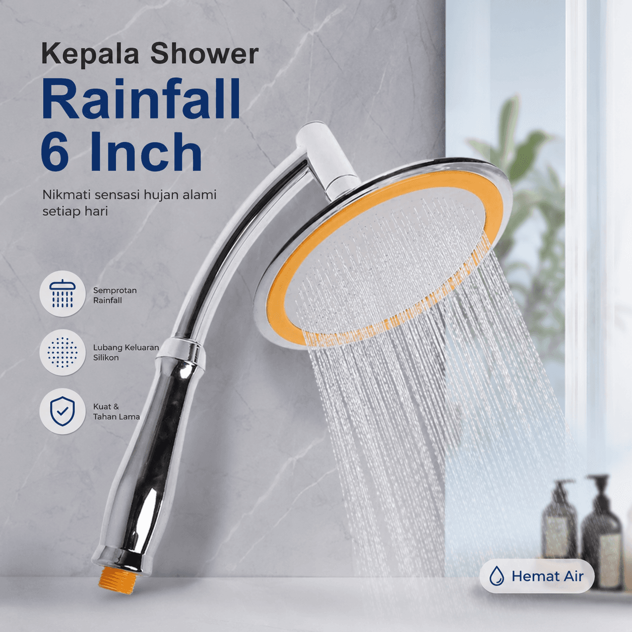 Kepala Shower Head High Pressure Rainfall 6 Inch