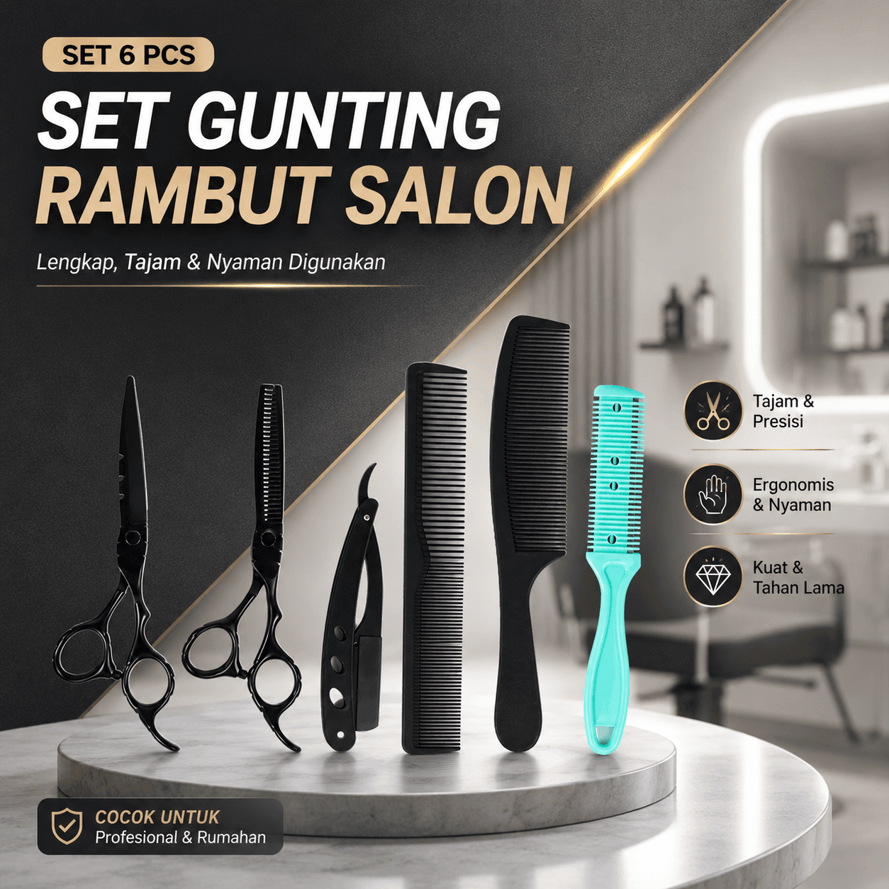 Set Gunting Rambut Salon 8in1 Buffing Stainless Steel 4Cr13