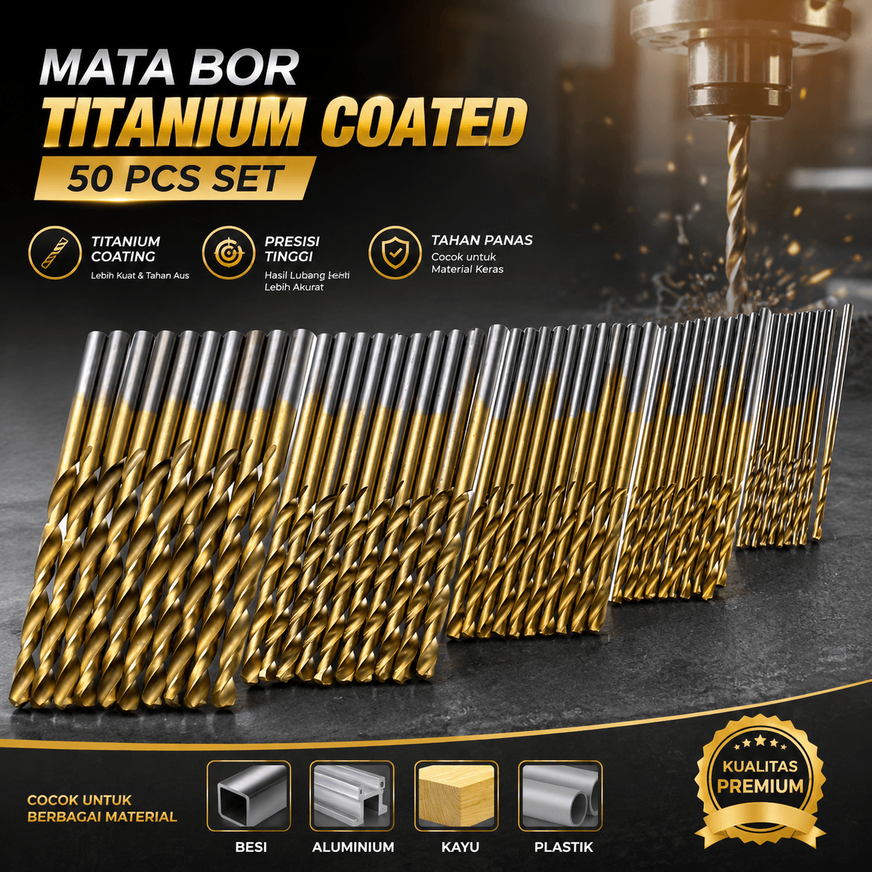 Mata Bor Power Drill Bits Titanium Coated 50 PCS