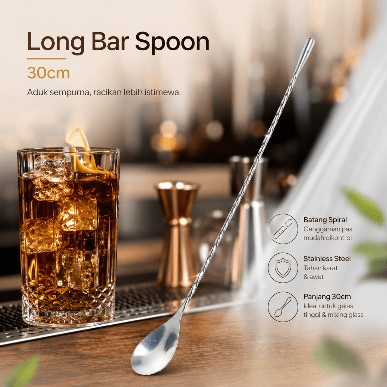 Long Bar Spoon Cocktail Sendok Pengaduk Panjang 30.5cm