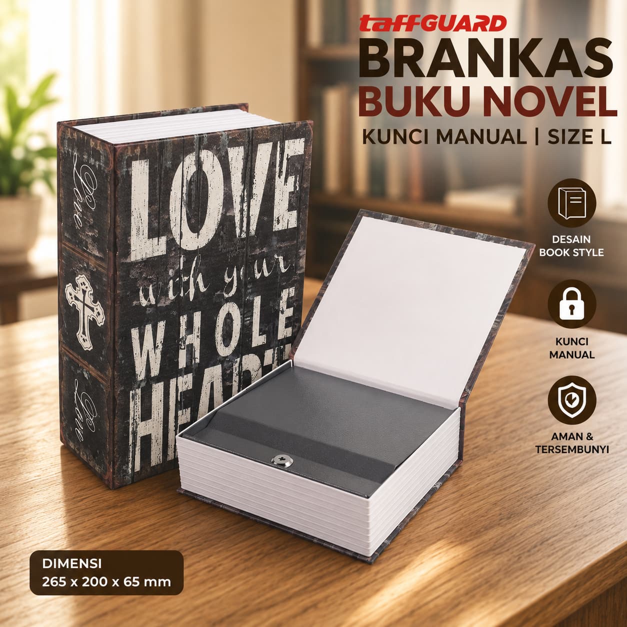 Kotak Buku Novel Hidden Security Box Book Key Lock Size L
