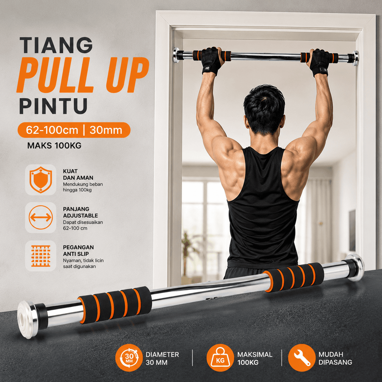 Latihan Pull Up Pintu Pattern Grip 62-100cm - Tiang Latihan Pull Up Pintu Pattern Grip 62-100cm - 1604 SECCBQ_HITAM_MERAH Latihan Pull Up Pintu Pattern Grip 62-100cm - Tiang Latihan Pull Up Pintu Pattern Grip 62-100cm - 1604 SECCBQ_HITAM_MERAH