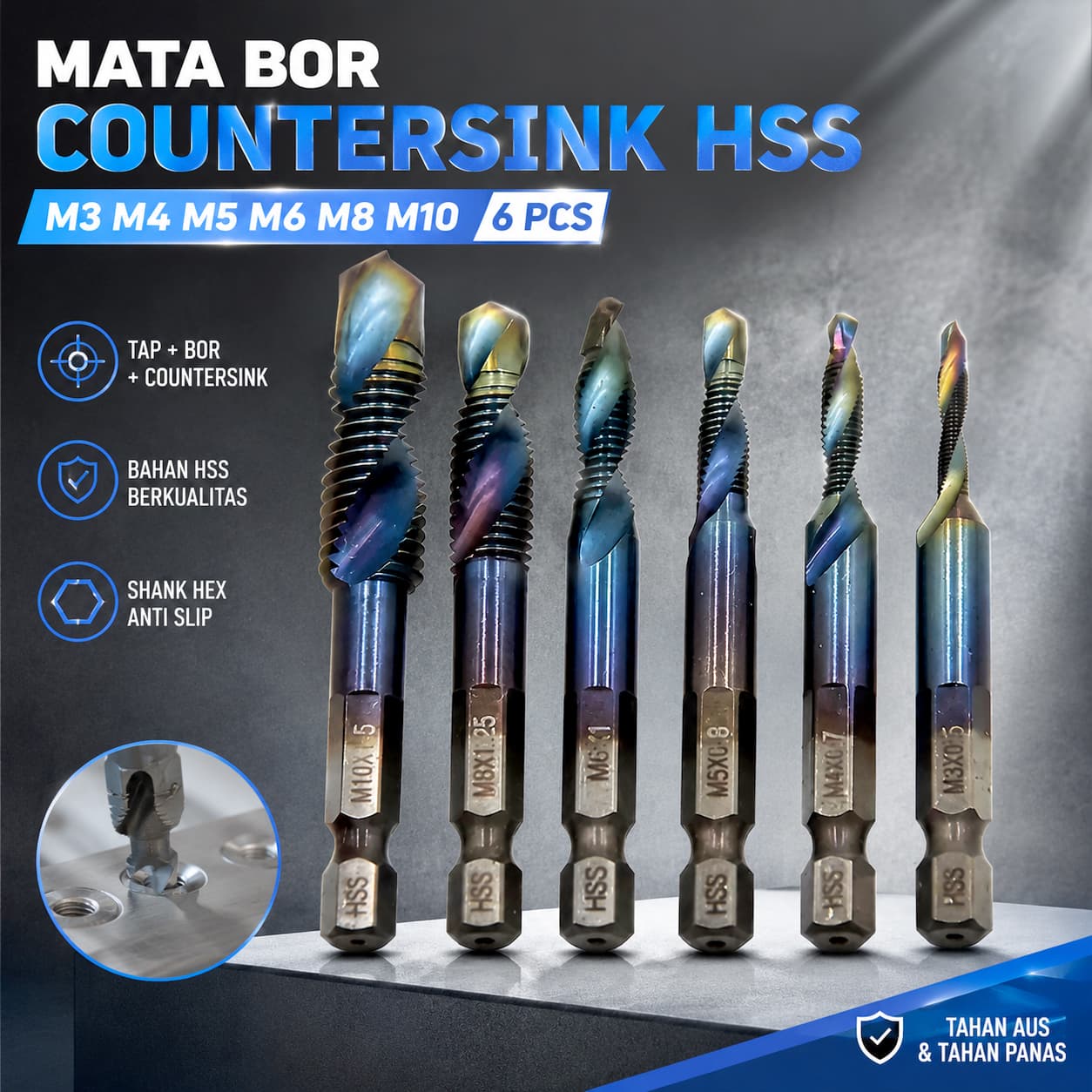 Mata Bor Drill Bit Countersink HSS M3-M10 6 PCS