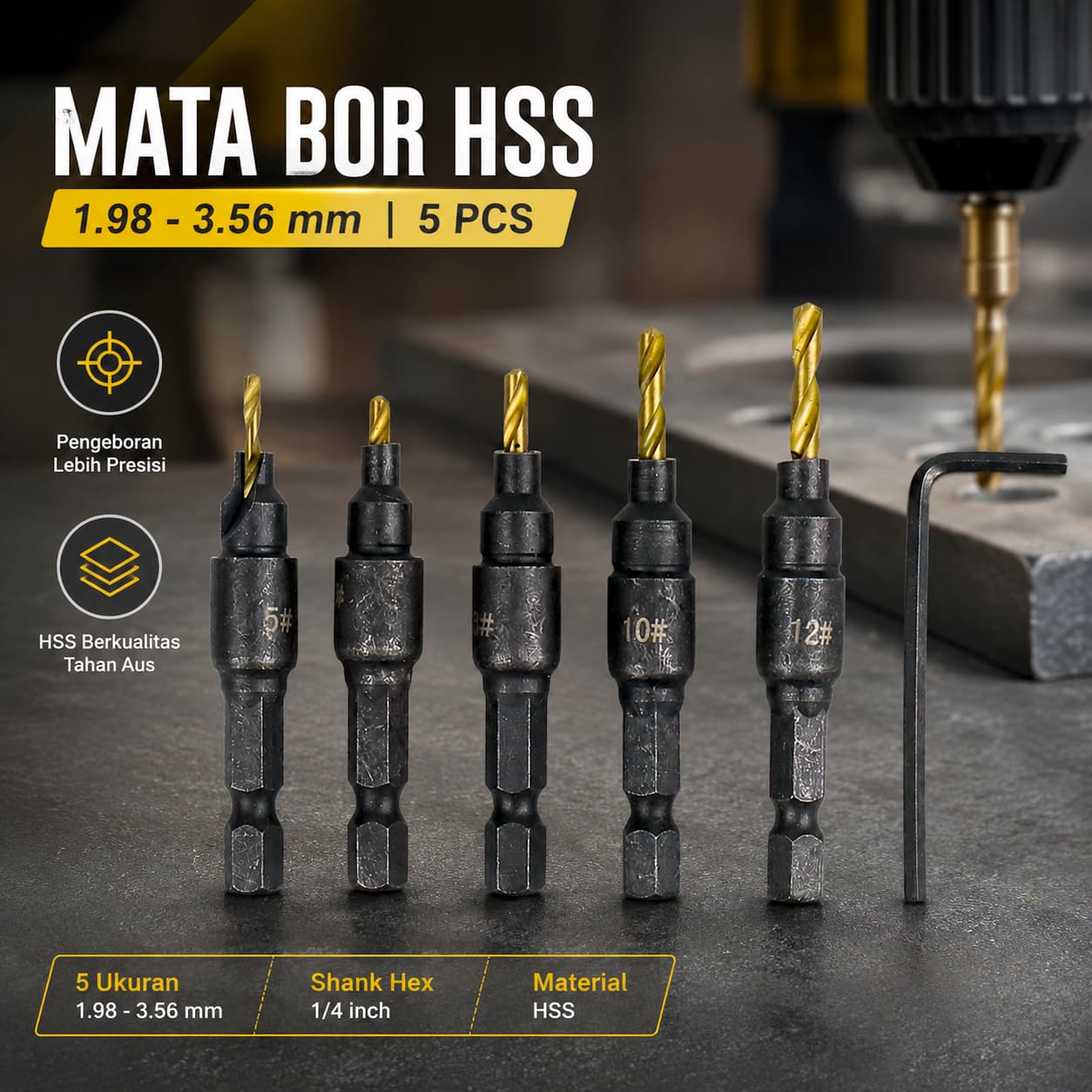 Vastar Mata Bor Drill Bit HSS 1.98-3.56mm 5 PCS