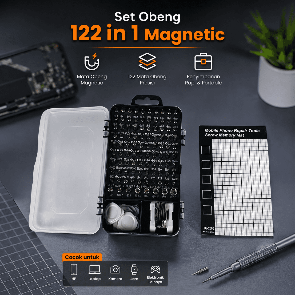Set Obeng 122 in 1 Magnetic Screw Bits Multifunction Kit
