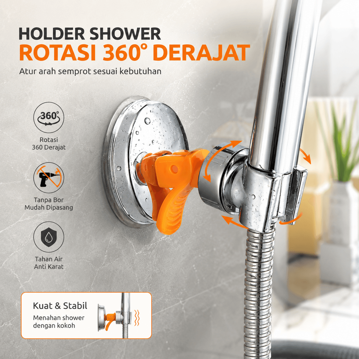 Holder Kepala Shower Mandi 360 Derajat Plastik Suction
