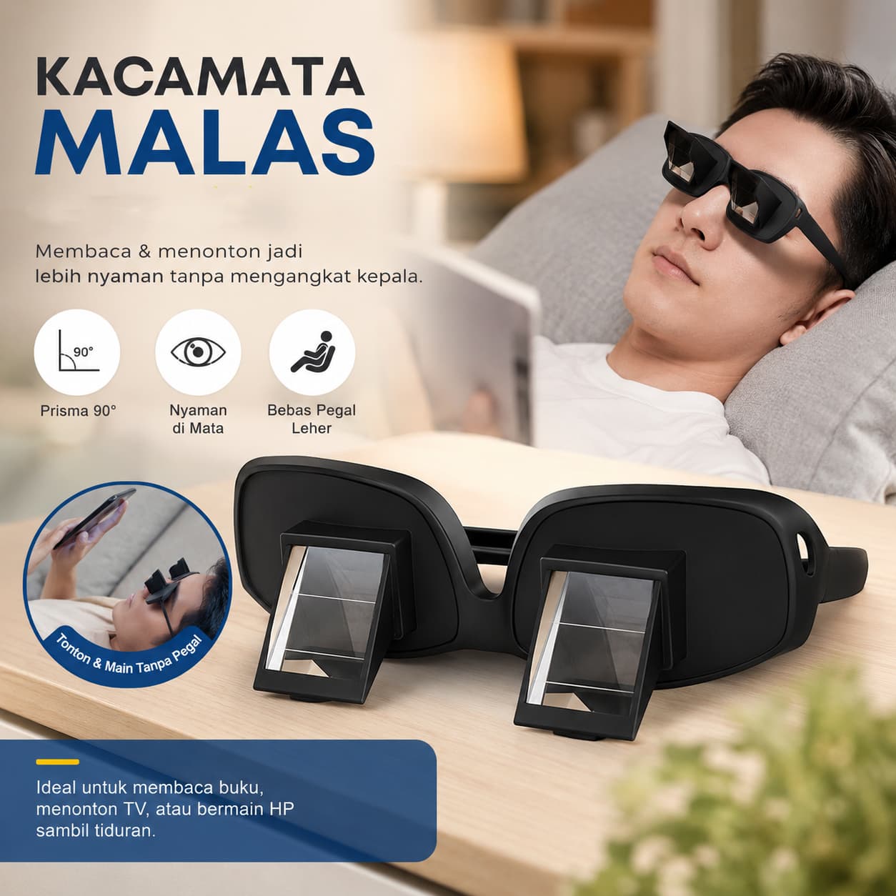 Kacamata Malas Lazy Glasses Optical Prism Lens 90 Derajat