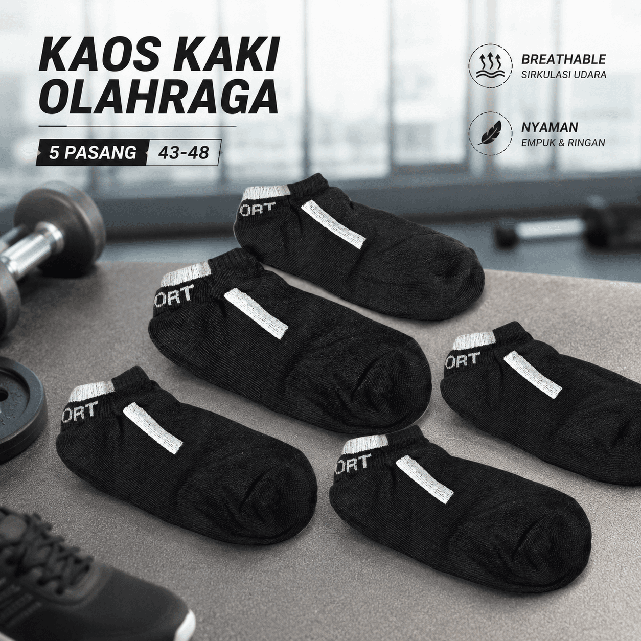 Kaos Kaki Ankle Olahraga Anti Bacteria Sock Pria 5 Pasang