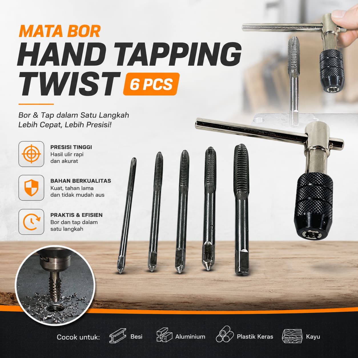 Mata Bor Wrench Drill Bit Hand Tapping Twist Bit 6 PCS