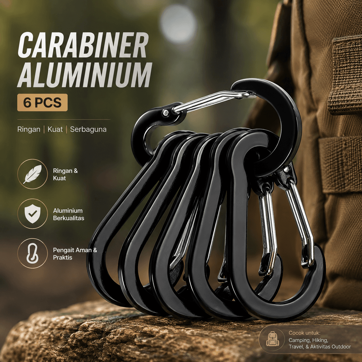 Gantungan Carabiner Aluminium Alloy Snap Clip Lock 6 PCS