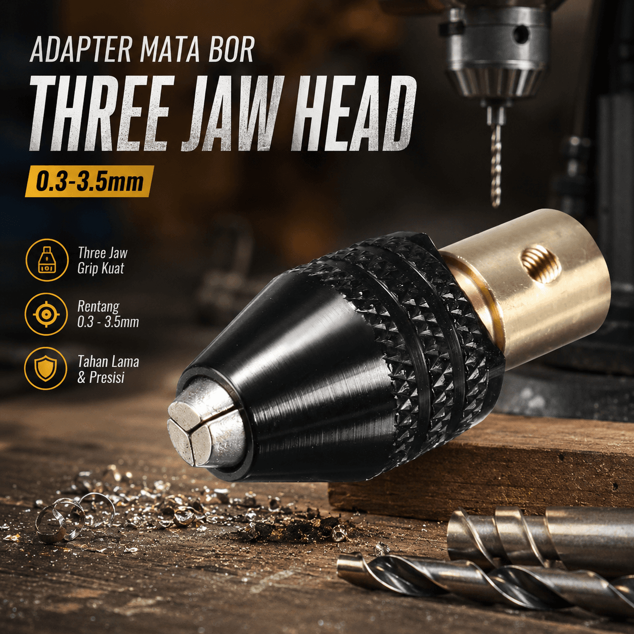 Adapter Mata Bor Drill Chuck Extension Three Jaw Head 0.3-3.5mm