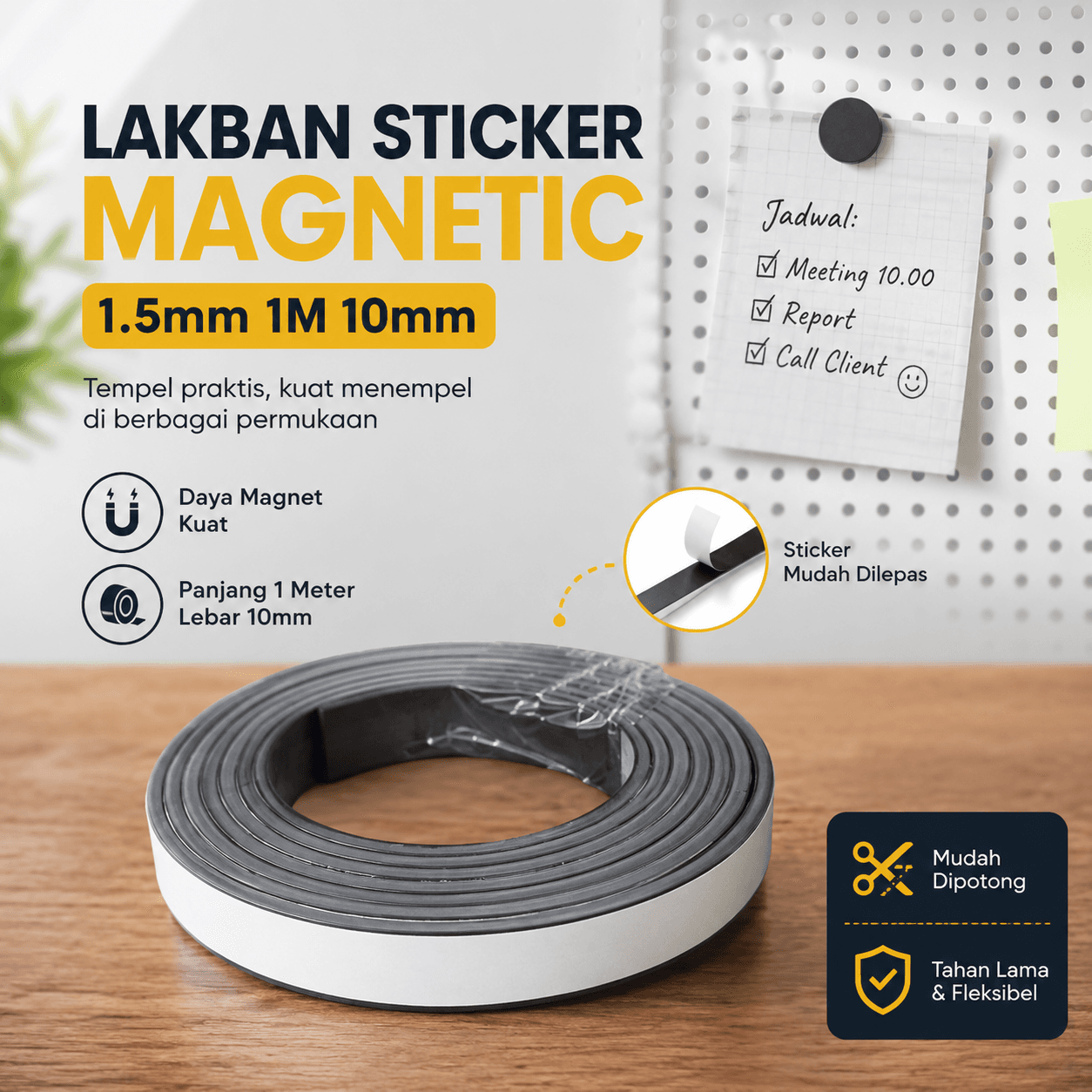 Lakban Sticker Magnetic Strong 1.5mm Tape Self Adhesive 1M